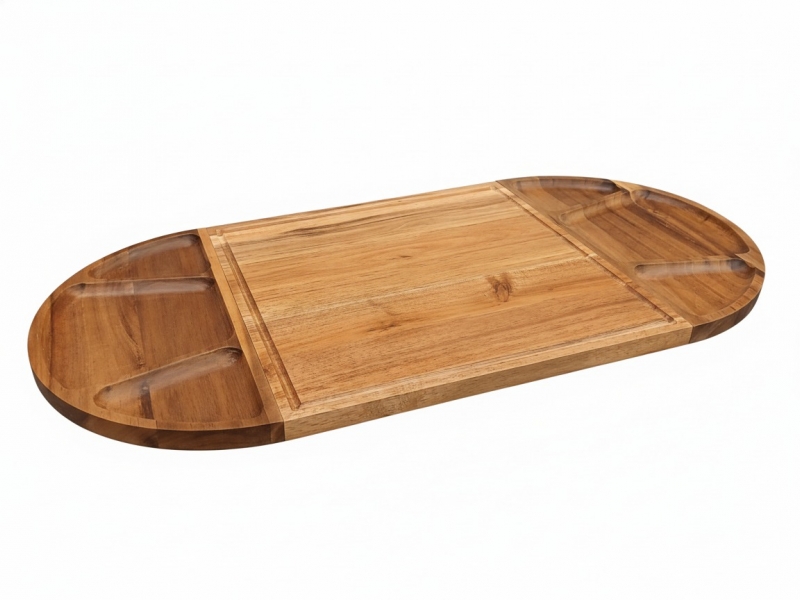 Acacia Wood Oval Charcuterie Board - Premium Serving Platter with Compartments